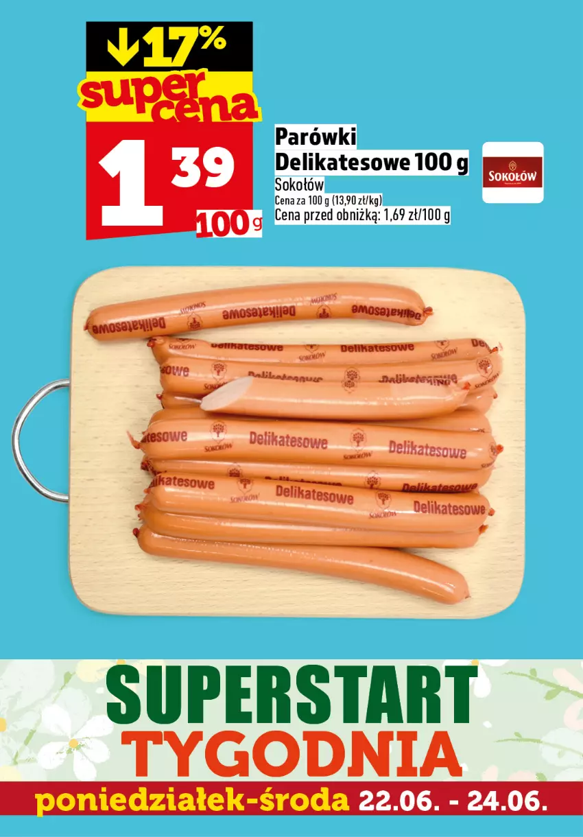 Gazetka promocyjna Topaz - Gazetka - ważna 22.06 do 24.06.2026 - strona 5 - produkty: Parówki, Sok, Sokołów