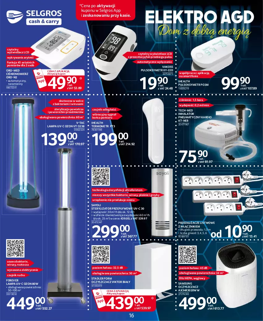 Gazetka promocyjna Selgros - Katalog Elektro - ważna 25.03 do 05.04.2021 - strona 16 - produkty: Ciśnieniomierz, Fa, Grzyby, Inhalator, Lampa, LG, Pulsoksymetr, Samsung, Smartfon, Sok, Sterylizator, Termometr