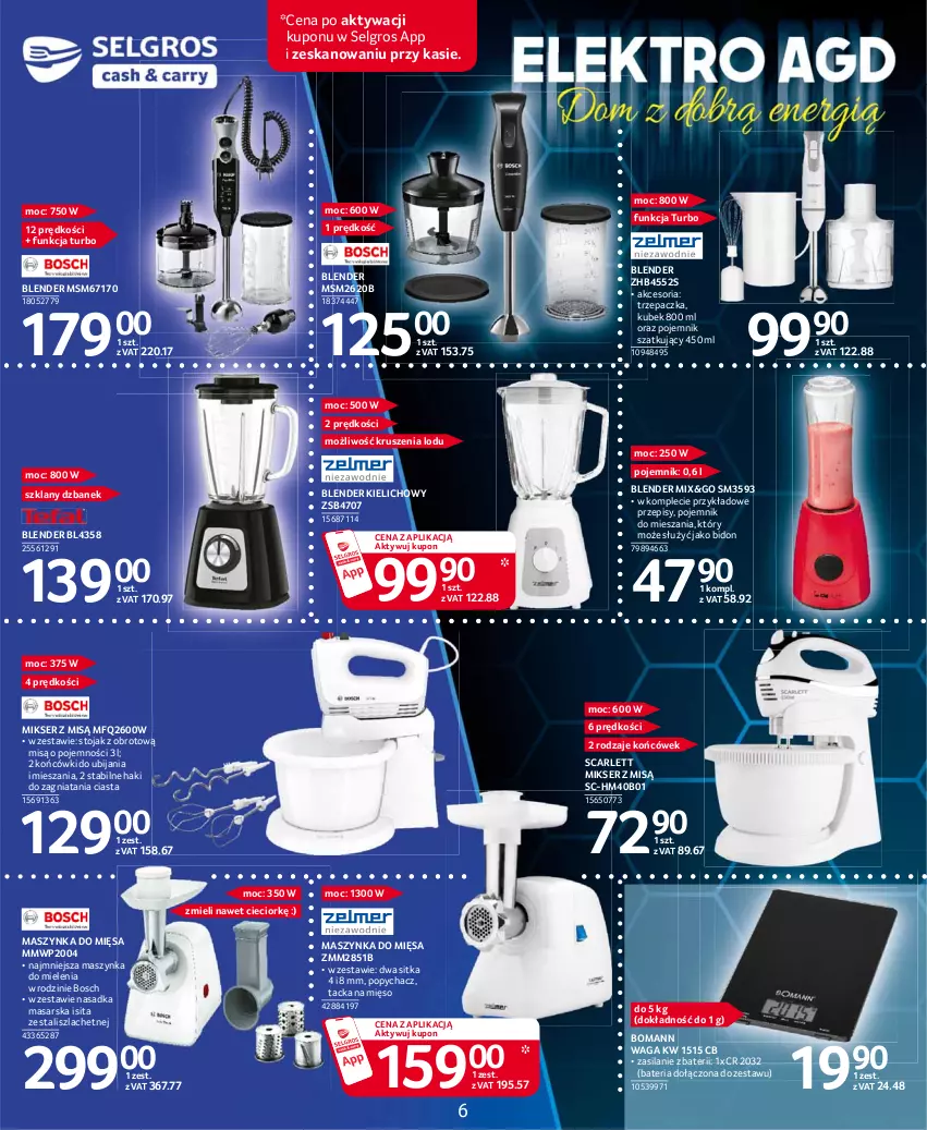 Gazetka promocyjna Selgros - Katalog Elektro - ważna 25.03 do 05.04.2021 - strona 6 - produkty: Bateria, Blender, Bosch, Dzbanek, Kubek, LG, Maszynka, Maszynka do mielenia, Mięso, Mikser, Mikser z misą, Pojemnik, Ser, Silan, Stojak, Szynka, Trzepaczka, Waga