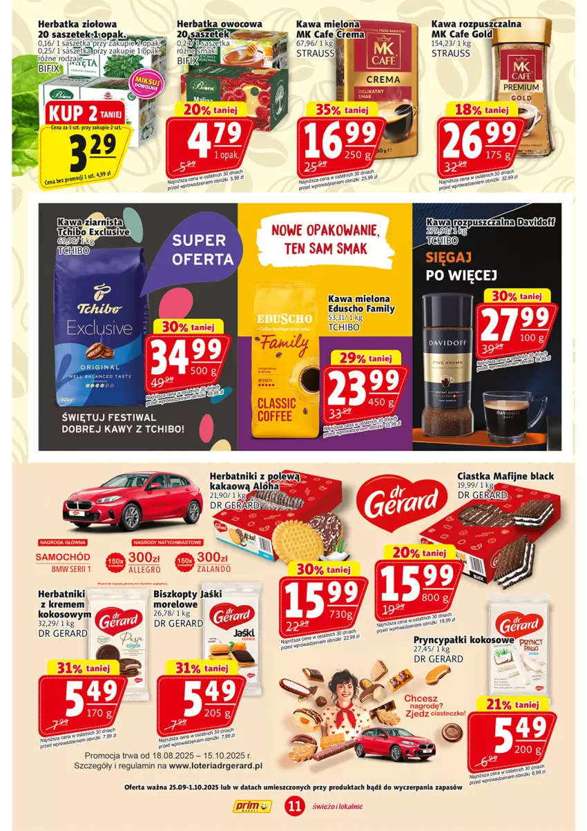 Gazetka promocyjna Prim Market - ważna 25.09 do 01.10.2025 - strona 11 - produkty: Biszkopty, Ciastka, Dr Gerard, Fa, Gin, Herbatniki, Kakao, Kawa, Kawa mielona, Kawa rozpuszczalna, Kokos, Lack, Por, Sól, Tchibo