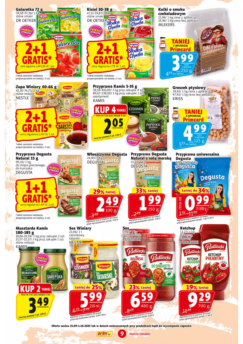 Gazetka promocyjna Prim Market - ważna 25.09 do 01.10.2025 - strona 9 - produkty: Gala, Galaretka, Groszek, Groszek ptysiowy, Kamis, Ketchup, Kisiel, Kurczak, Mus, Musztarda, Piec, Por, Przyprawa uniwersalna, Sos, Winiary, Zupa
