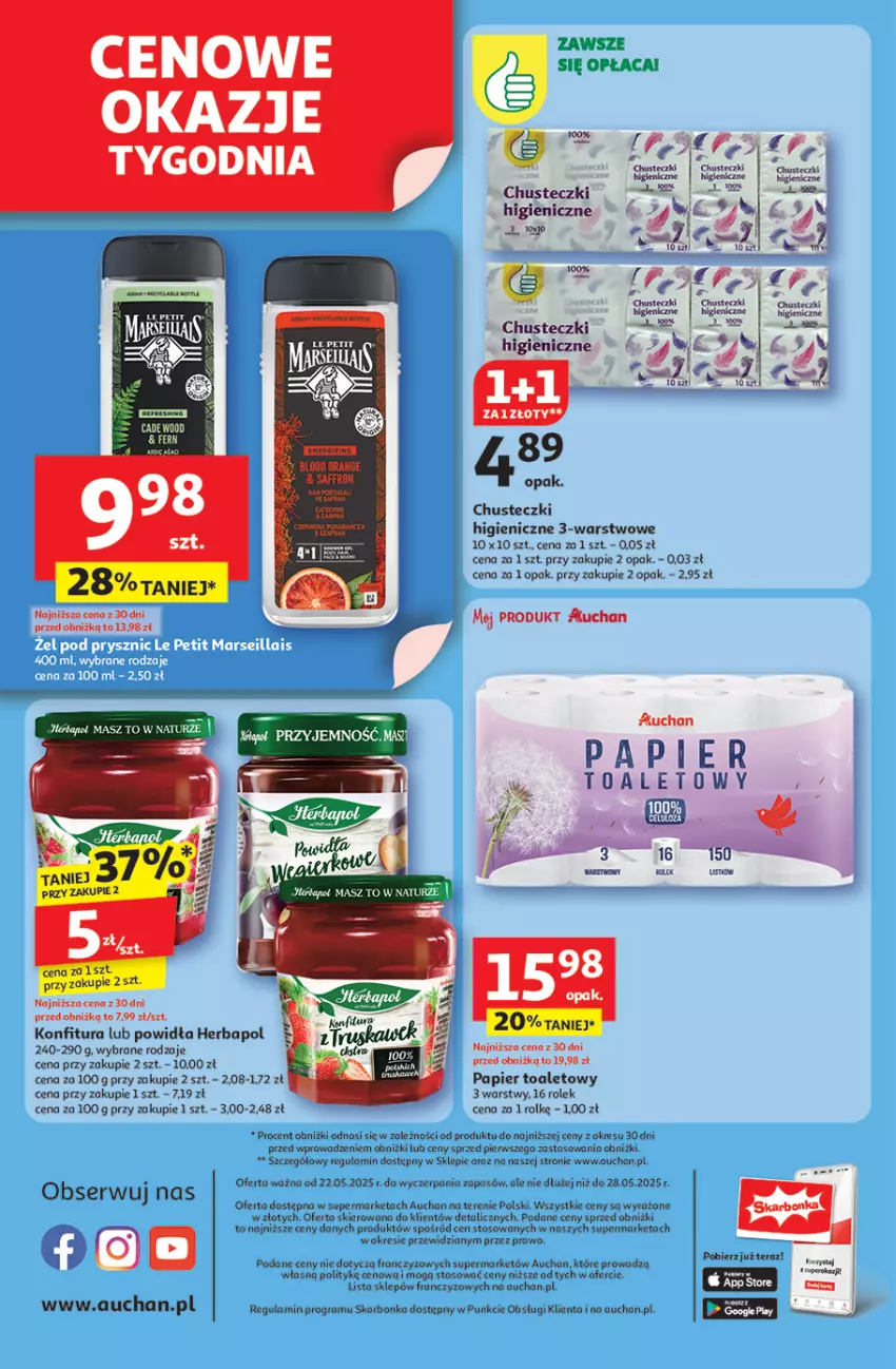 Gazetka promocyjna Auchan - Uśmiech mamy? Zaplanowany! Supermarket - ważna 22.05 do 28.05.2025 - strona 14 - produkty: Chusteczki, Gra, Herbapol, Konfitura, Papier, Papier toaletowy, Ser