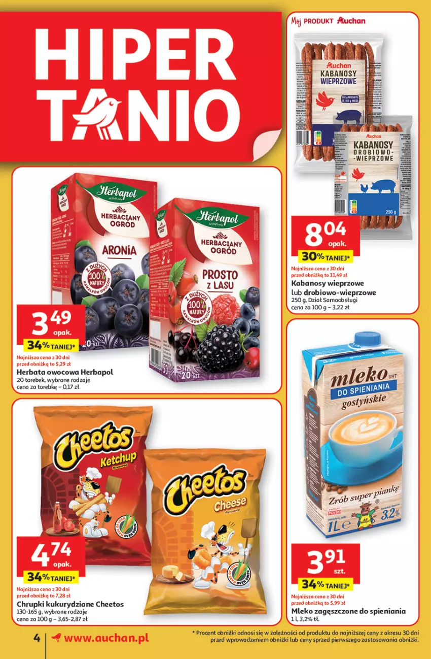Gazetka promocyjna Auchan - Uśmiech mamy? Zaplanowany! Supermarket - ważna 22.05 do 28.05.2025 - strona 4 - produkty: Cheetos, Chrupki, Herbapol, Herbata, Herbata owocowa, Kabanos, Mleko, Mleko zagęszczone, Ogród