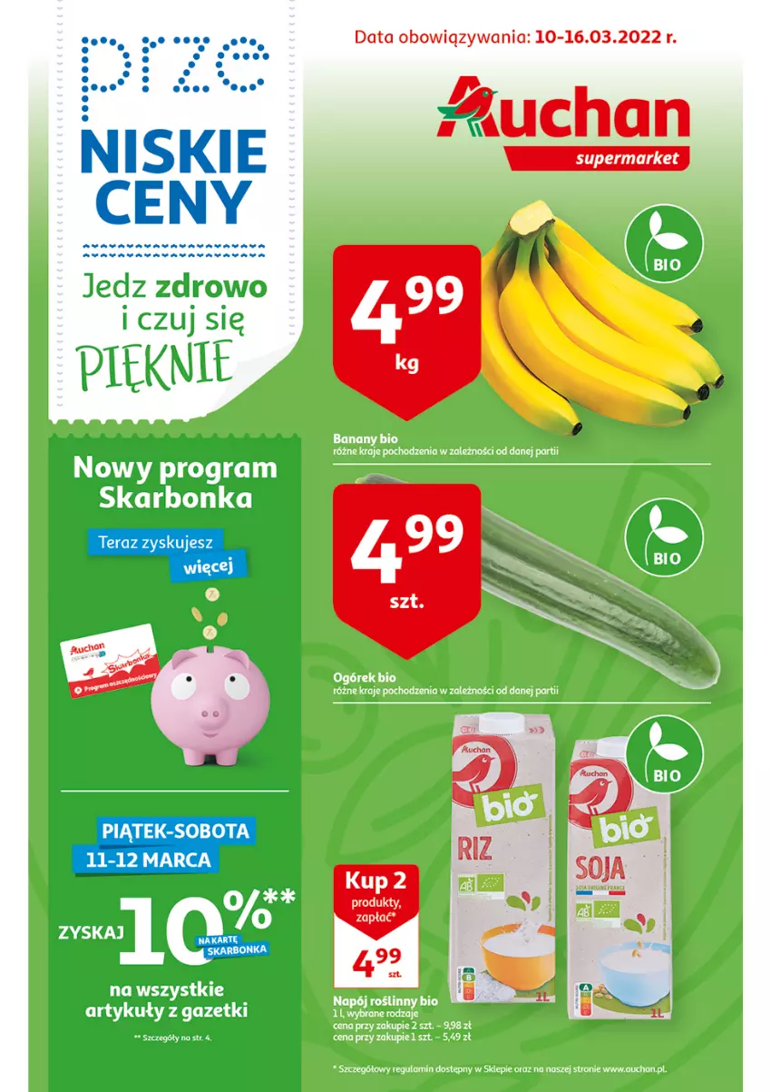 Gazetka promocyjna Auchan - przeNISKIE CENY Jedz zdrowo i czuj się pięknie Supermarkety - ważna 10.03 do 16.03.2022 - strona 1