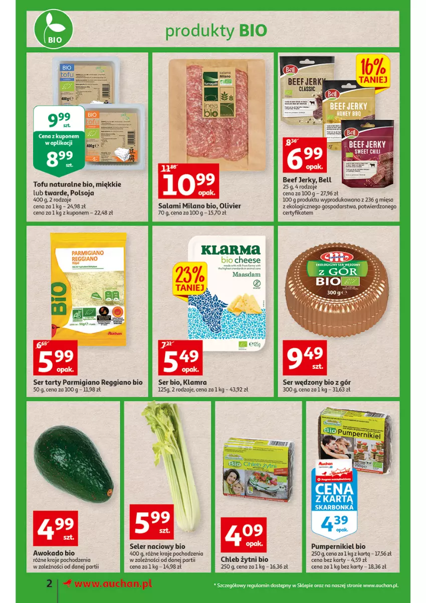 Gazetka promocyjna Auchan - przeNISKIE CENY Jedz zdrowo i czuj się pięknie Supermarkety - ważna 10.03 do 16.03.2022 - strona 2 - produkty: Bell, Chleb, Jerky, Salami, Seler naciowy, Ser, Tofu
