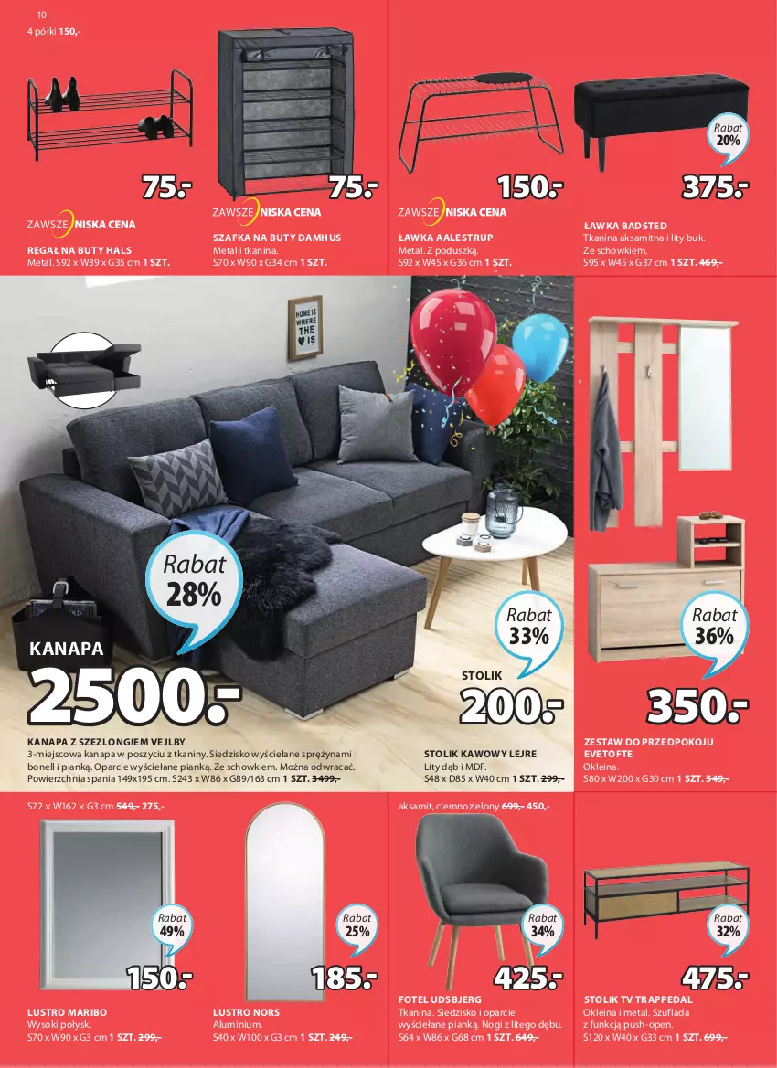 Gazetka promocyjna Jysk - Oferta tygodnia - ważna 27.04 do 10.05.2022 - strona 11 - produkty: Aksam, Buty, Fotel, Kanapa, Lustro, Regał, Siedzisko, Sok, Stolik, Stolik kawowy, Szafka, Szafka na buty, Szezlong