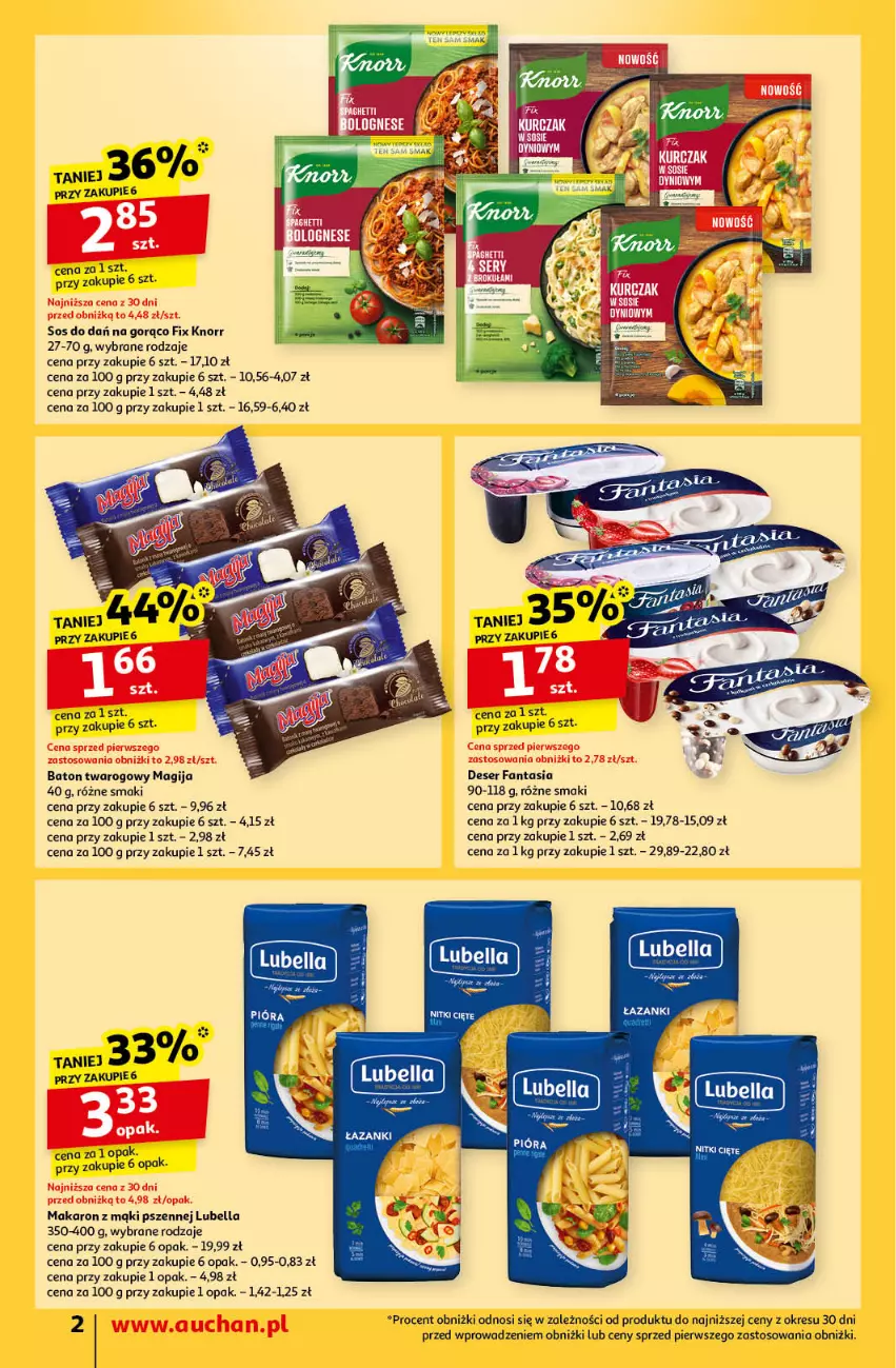 Gazetka promocyjna Auchan - Pewność Niskich Cen Moje - ważna 24.10 do 30.10.2024 - strona 2 - produkty: Baton, Bell, Bella, Deser, Fa, Fanta, Knorr, Lubella, Magija, Makaron, Ser, Sos