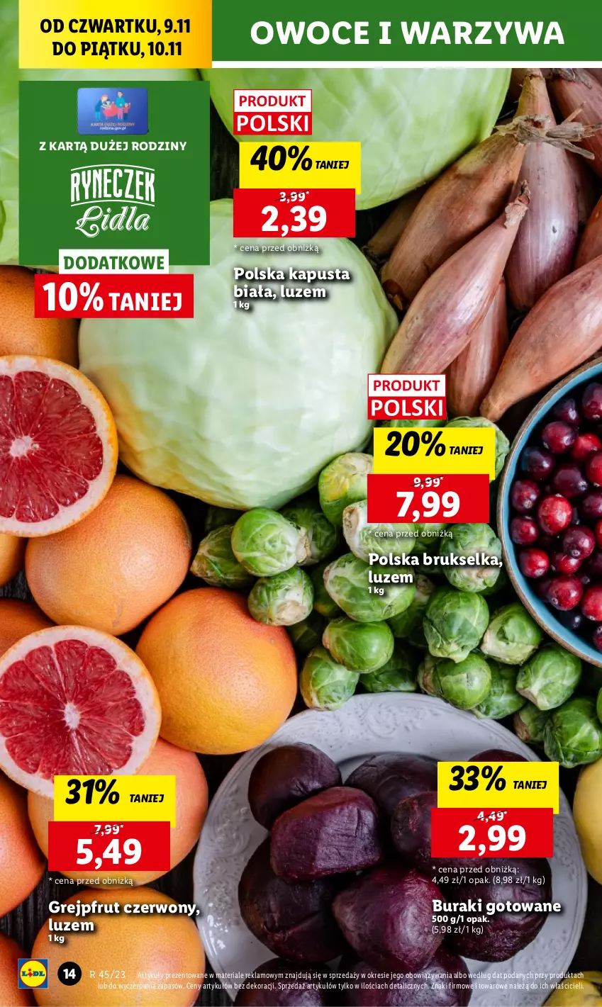 Gazetka promocyjna Lidl - GAZETKA - ważna 09.11 do 10.11.2023 - strona 30 - produkty: Brukselka, Buraki, Chleb, Grejpfrut, Owoce, Ser, Warzywa