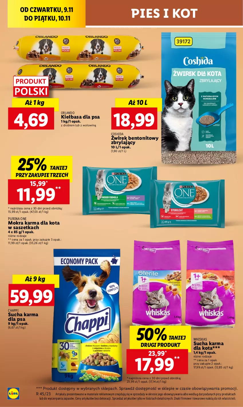 Gazetka promocyjna Lidl - GAZETKA - ważna 09.11 do 10.11.2023 - strona 56 - produkty: Chappi, Kiełbasa, Mokra karma, Pur, Purina, Sucha karma, Whiskas