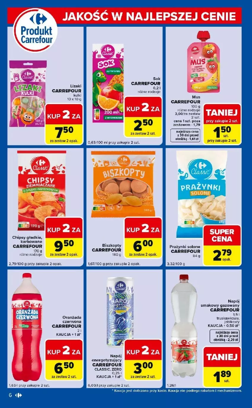 Gazetka promocyjna Carrefour - Gazetka Express - ważna 26.05 do 01.06.2026 - strona 6 - produkty: Biszkopty, Chipsy, Lizaki, Mus, Napój, Sok