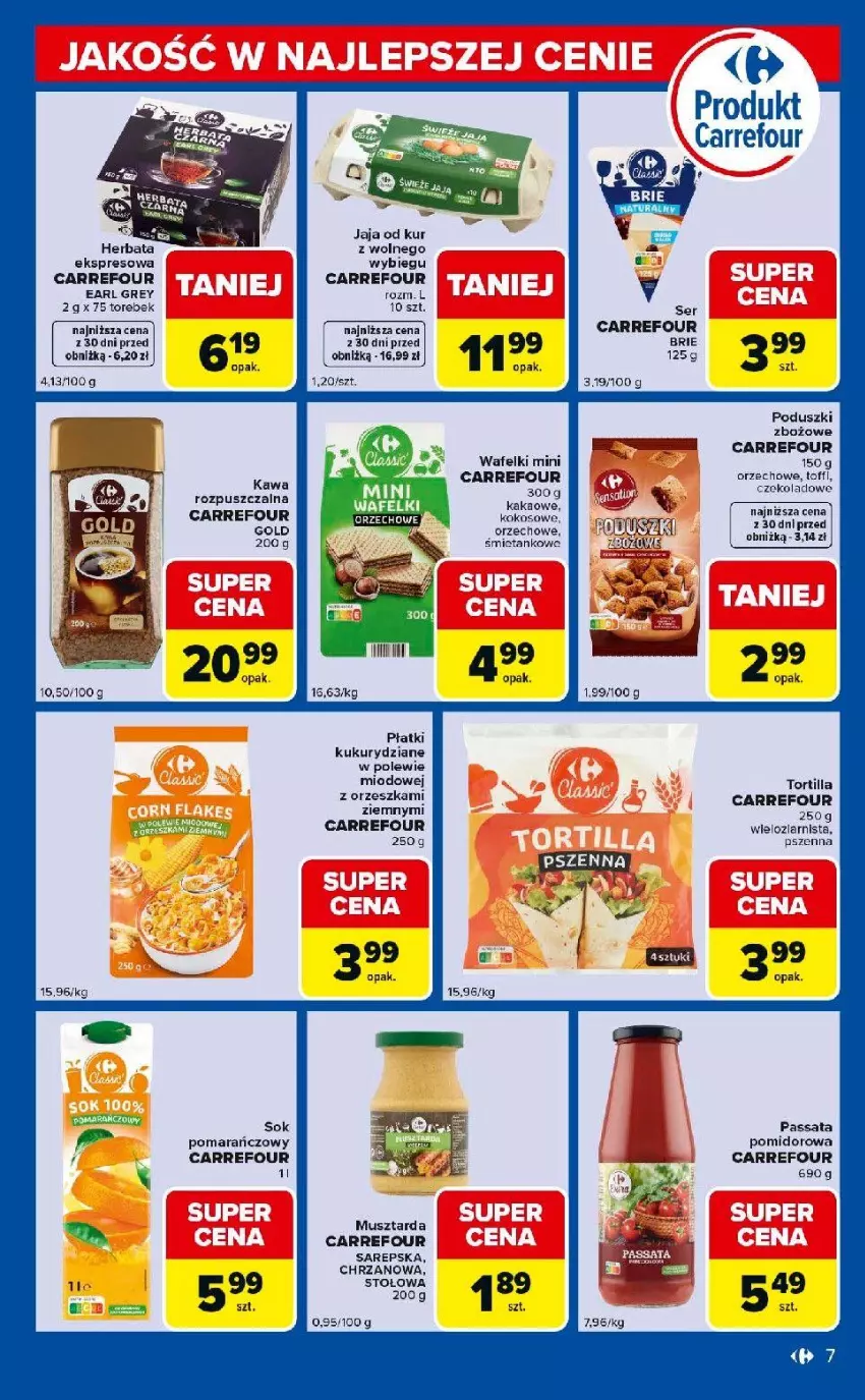 Gazetka promocyjna Carrefour - Gazetka Express - ważna 26.05 do 01.06.2026 - strona 7 - produkty: Brie, Chrzan, Earl Grey, Jaja, Kakao, Kawa, Kawa rozpuszczalna, Kokos, Mus, Musztarda, Sok, Sok pomarańczowy, Tortilla