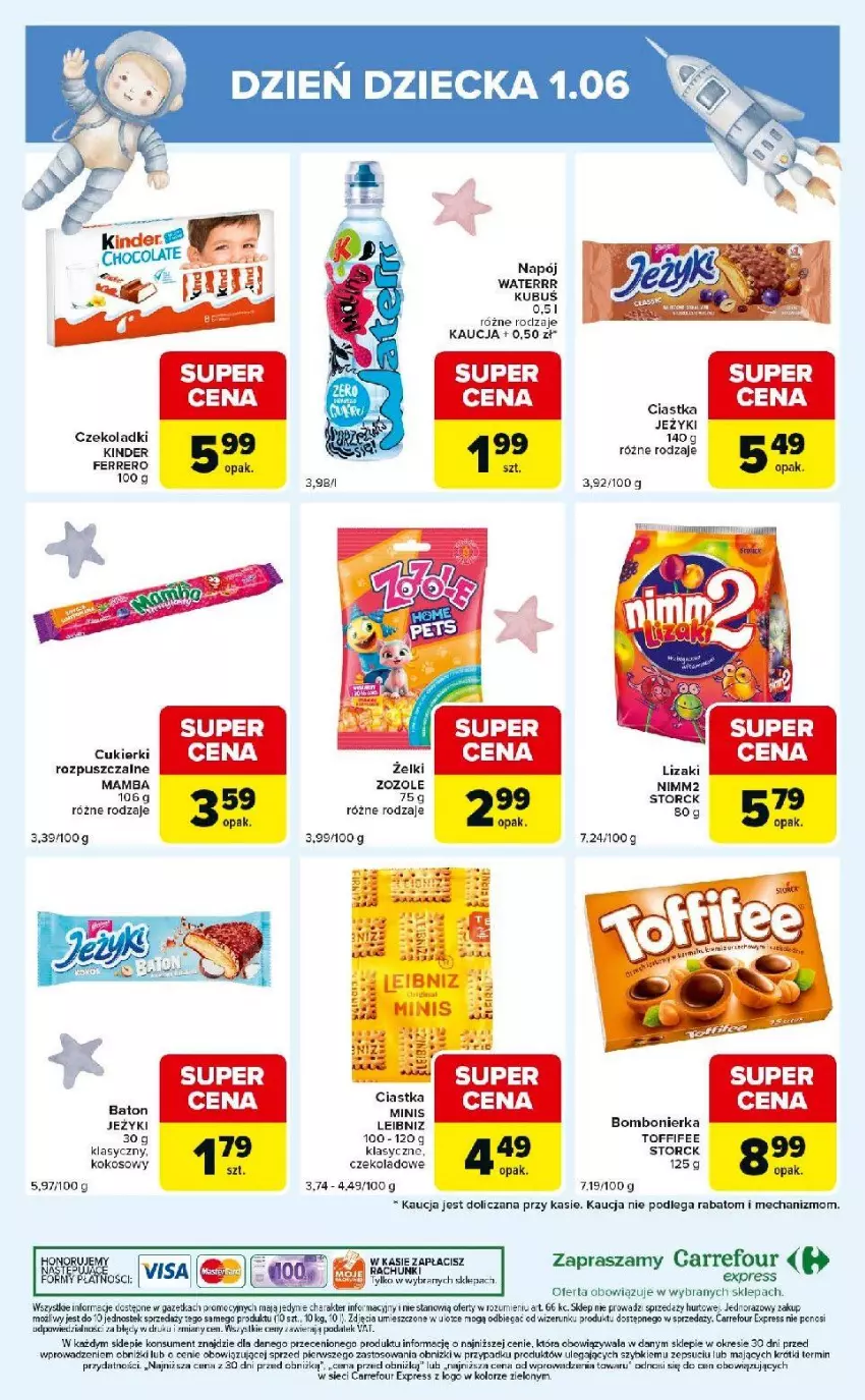 Gazetka promocyjna Carrefour - Gazetka Express - ważna 26.05 do 01.06.2026 - strona 8 - produkty: Ciastka, Cukier, Cukierki, Ferrero, Jeżyki, Kinder, Kokos, Lizaki, Mamba, Napój, Nimm2, Stek, Toffifee