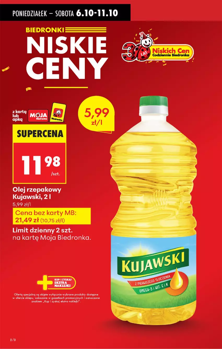 Gazetka promocyjna Biedronka - Od Poniedziałku - ważna 06.10 do 11.10.2025 - strona 2 - produkty: Kujawski, Olej, Olej rzepakowy