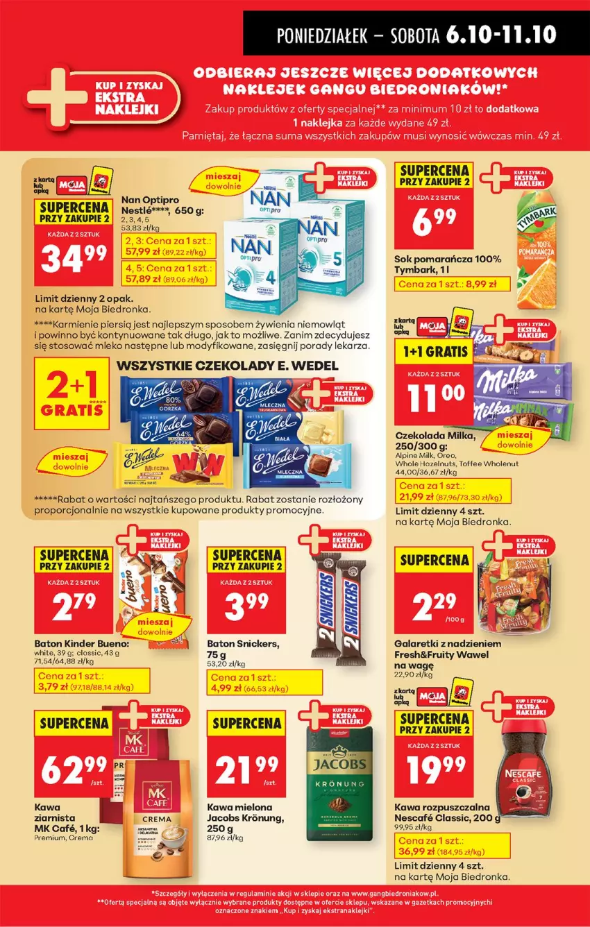 Gazetka promocyjna Biedronka - Od Poniedziałku - ważna 06.10 do 11.10.2025 - strona 41 - produkty: Baton, Czekolada, Fa, Gala, Galaretki, Jacobs, Karmi, Kawa, Kawa mielona, Kawa rozpuszczalna, Kinder, Kinder Bueno, Klej, LG, Milka, Mleko, NAN Optipro, O nas, Oreo, Por, Snickers, Sok, Tymbark, Wawel