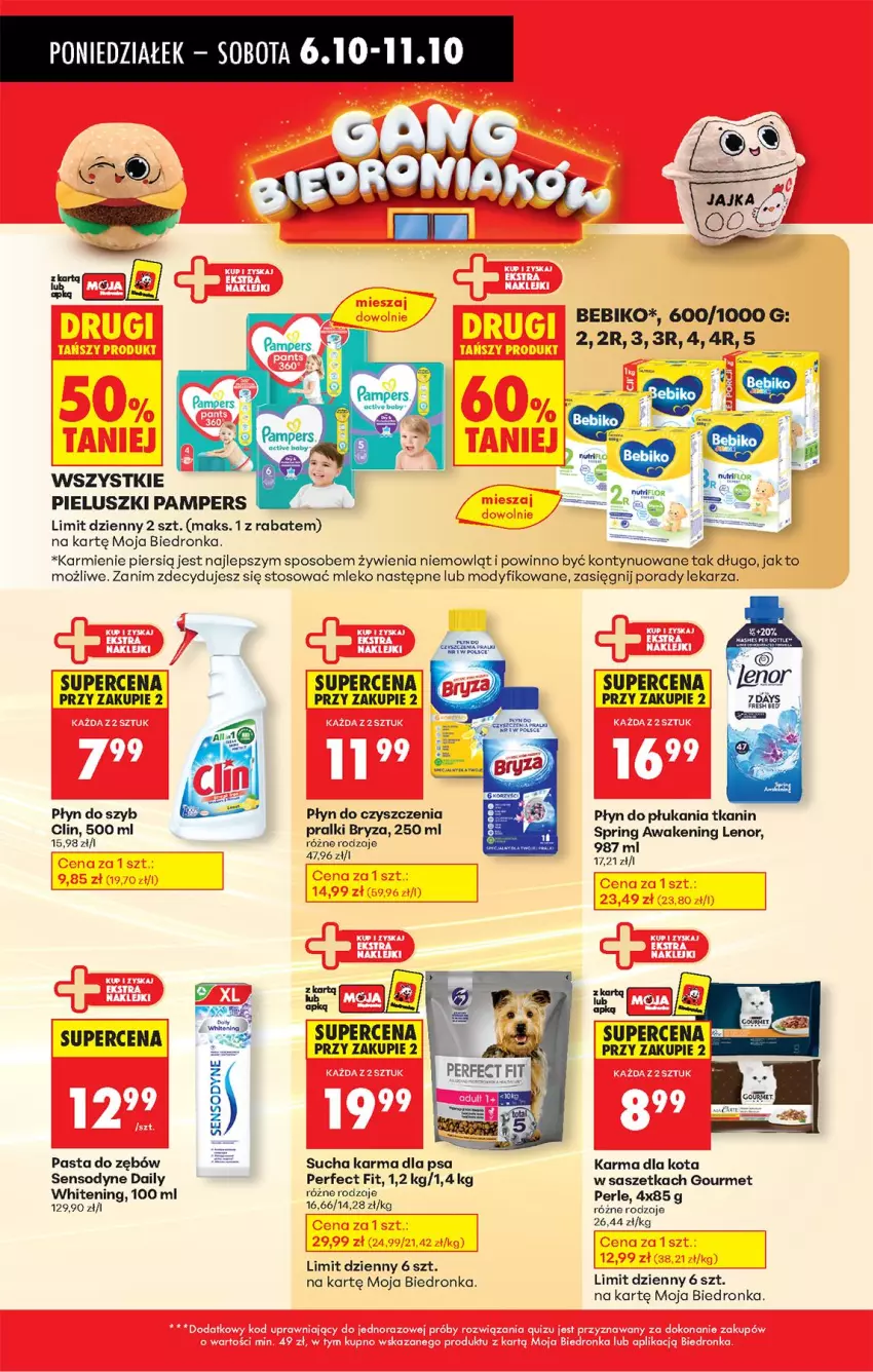 Gazetka promocyjna Biedronka - Od Poniedziałku - ważna 06.10 do 11.10.2025 - strona 45 - produkty: 7 Days, Bebiko, Bryza, Clin, Karmi, Lenor, Mleko, O nas, Pampers, Pasta do zębów, Płyn do płukania, Płyn do szyb, Por, Pralki, Sensodyne, Sucha karma