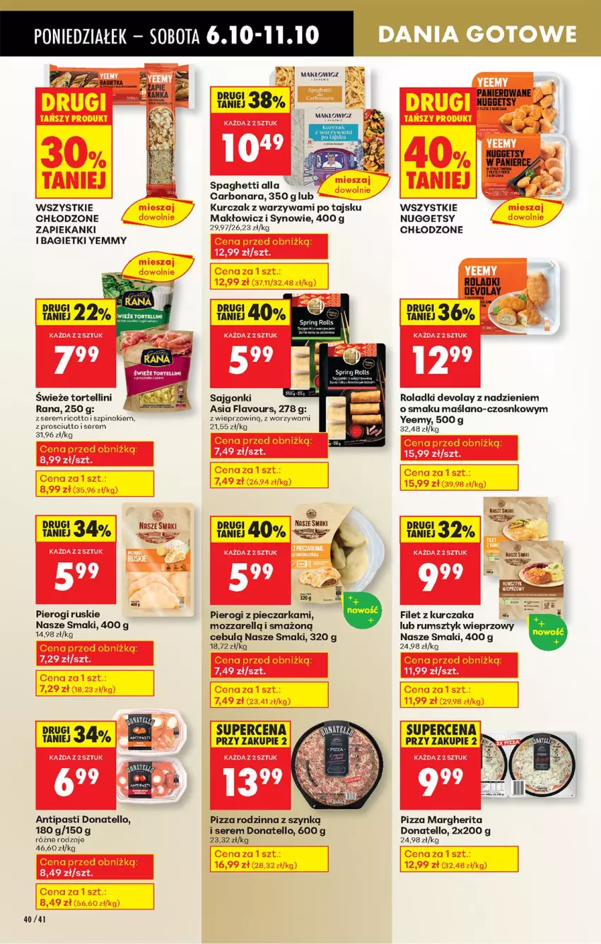 Gazetka promocyjna Biedronka - Od Poniedziałku - ważna 06.10 do 11.10.2025 - strona 50 - produkty: Kurczak, Piec, Pieczarka, Pierogi, Pizza, Pizza margherita, Prosciutto, Rum, Sajgonki, Ser, Spaghetti, Szpinak, Warzywa
