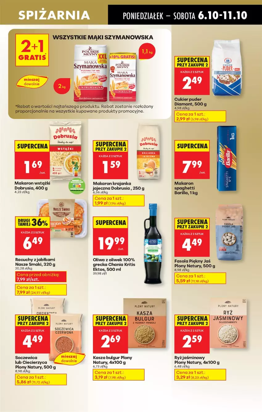 Gazetka promocyjna Biedronka - Od Poniedziałku - ważna 06.10 do 11.10.2025 - strona 51 - produkty: Barilla, Bulgur, Cukier, Cukier puder, Diamant, Fa, Fasola, Gra, Jabłka, Kasza, LG, Mąka, Makaron, Obrus, Oliwa, Oliwa z oliwek, Por, Puder, Ryż, Ser, Spaghetti