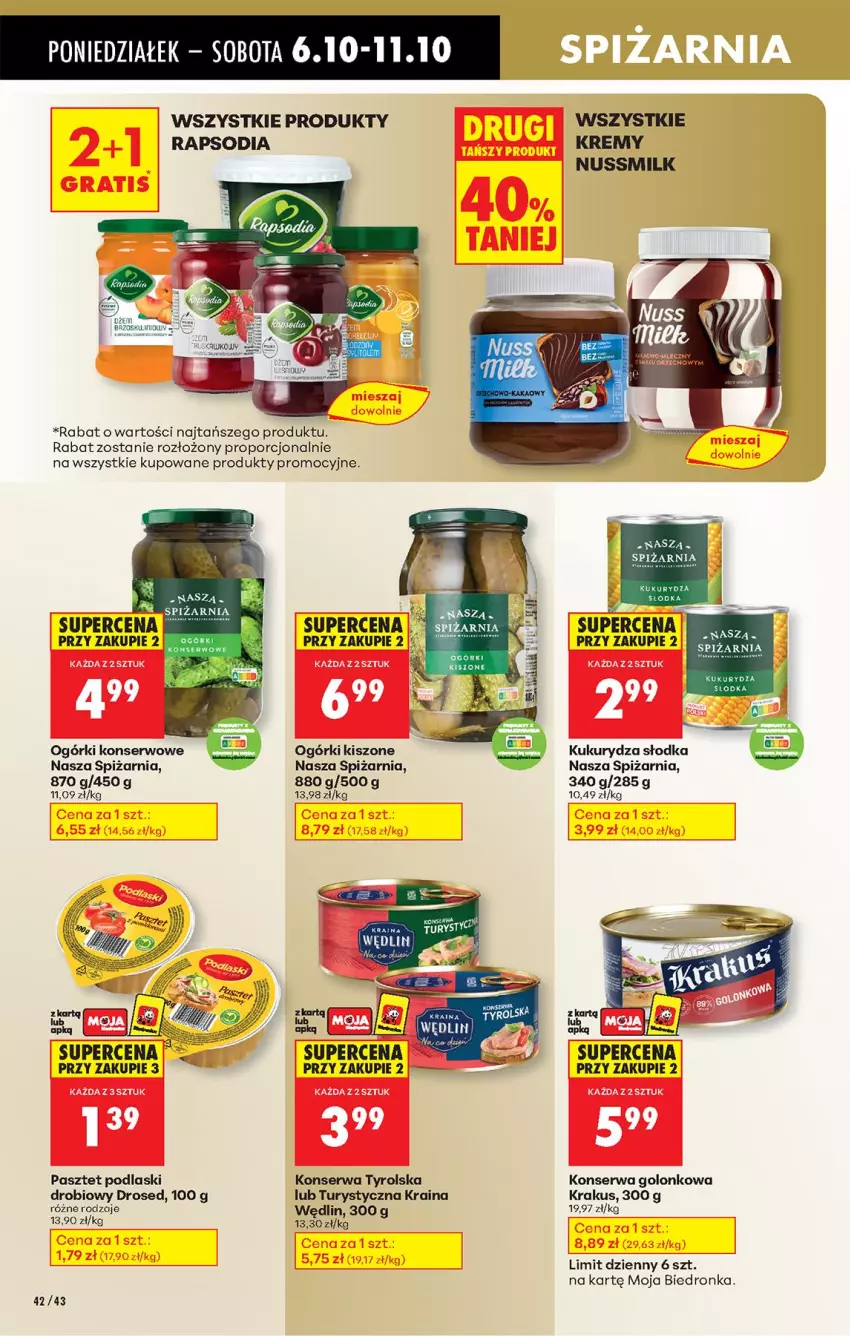 Gazetka promocyjna Biedronka - Od Poniedziałku - ważna 06.10 do 11.10.2025 - strona 52 - produkty: Krakus, Kukurydza, Ogórki konserwowe, Pasztet, Podlaski, Por, Ser