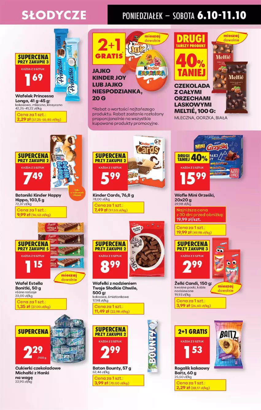 Gazetka promocyjna Biedronka - Od Poniedziałku - ważna 06.10 do 11.10.2025 - strona 55 - produkty: Baton, Bonitki, Bounty, Cukier, Cukierki, Cukierki czekoladowe, Gra, Grześki, Kakao, Kinder, Kokos, Mini Grześki, Por, Princessa, Rogal, Tonik, Wafelek, Wafle