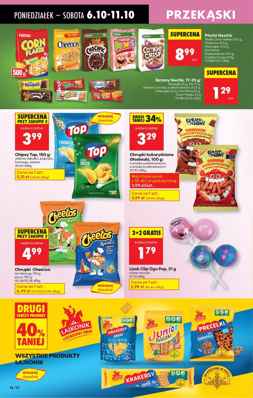 Gazetka promocyjna Biedronka - Od Poniedziałku - ważna 06.10 do 11.10.2025 - strona 58 - produkty: Baton, Cheetos, Chipsy, Chrupki, Cini Minis, Corn flakes, Gra, K2, Nesquik, Papryka, Pizza, Ser, Top