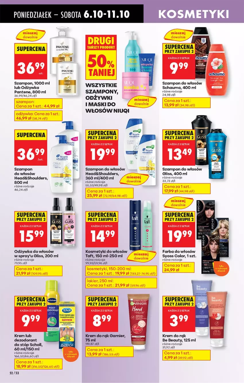Gazetka promocyjna Biedronka - Od Poniedziałku - ważna 06.10 do 11.10.2025 - strona 66 - produkty: Be Be, Dezodorant, Fa, Farba do włosów, Garnier, Krem do rąk, Niuqi, Odżywka, Pantene, Schauma, Scholl, Syoss, Szampon, Taft