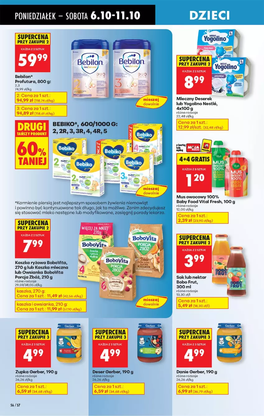 Gazetka promocyjna Biedronka - Od Poniedziałku - ważna 06.10 do 11.10.2025 - strona 70 - produkty: Bebiko, BEBILON, BoboVita, Deser, Dzieci, Gerber, Karmi, Mleko, Mus, Nektar, O nas, Owsianka, Por, Ryż, Ser, Serek, Sok
