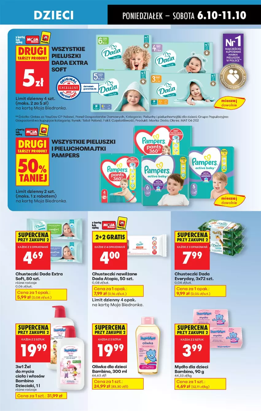 Gazetka promocyjna Biedronka - Od Poniedziałku - ważna 06.10 do 11.10.2025 - strona 71 - produkty: Chusteczki, Dada, Dzieci, Fa, Majtki, Mydło, Oliwka dla dzieci, Pampers, Pieluchomajtki, Pieluchy, Top