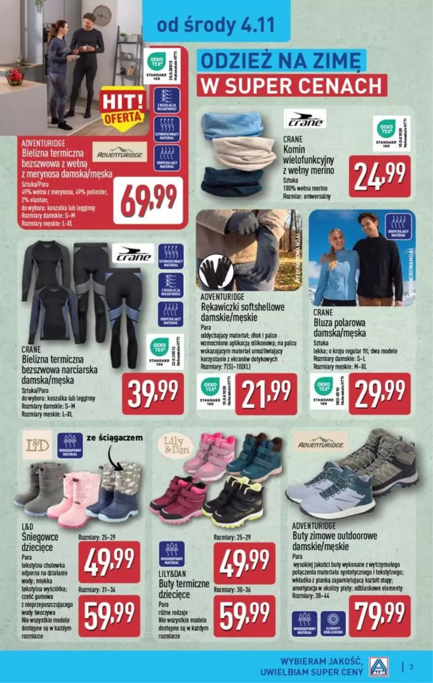 Gazetka promocyjna Aldi - Przygotuj się na kolejny tydzień - ważna 04.11 do 07.11.2026 - strona 3 - produkty: Bielizna, Bluza, Bluza polarowa, Buty, Buty zimowe, Dzieci, Gin, Kosz, Koszulka, Legginsy, Por, Sok