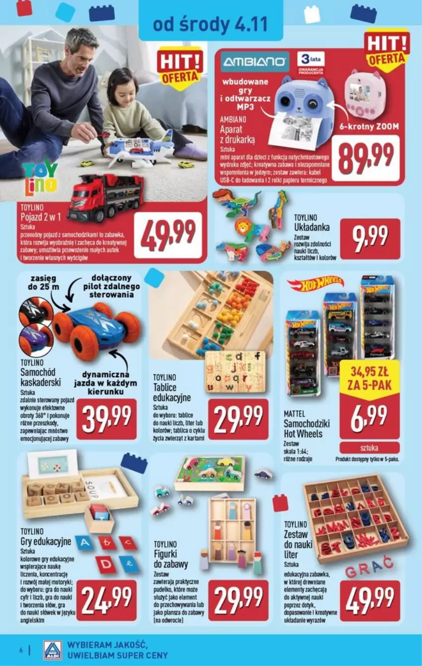 Gazetka promocyjna Aldi - Przygotuj się na kolejny tydzień - ważna 04.11 do 07.11.2026 - strona 6 - produkty: Chodzik, Gra, Gry, Hot Wheels, Kask, Mattel, Pojazd, Pudełko, Samochód, Samochodziki