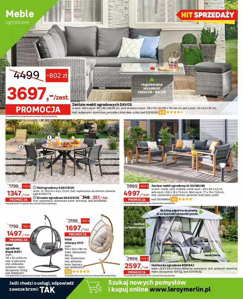 Gazetka promocyjna Leroy Merlin - Gazetka Leroy Merlin - ważna 21.06 do 11.07.2023 - strona 14 - produkty: Fa, Fotel, Gra, Huśtawka, Krzesło, Krzesło ogrodowe, Markiza, Meble, Napoje, Parasol, Poduszka, Por, Puf, Sofa, Sofa narożna, Sok, Stół, Stolik, Wełna