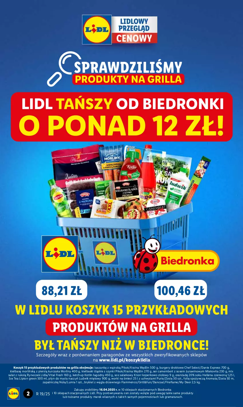 Gazetka promocyjna Lidl - GAZETKA - ważna 08.05 do 10.05.2025 - strona 2 - produkty: Burger, Camembert, Do mycia naczyń, Gra, Grill, Hellena, Ice tea, Kasza, Ketchup, Kiełbaski śląskie, Knorr, Kosz, Kotlin, Kurczak, Lipton, Ludwik, Mleko, Mlekovita, Morliny, PIKOK, Płyn do mycia, Płyn do mycia naczyń, Por, Pur, Rama, Sałat, Ser, Sok, Sos, Wino, Worki na śmiec, Worki na śmieci