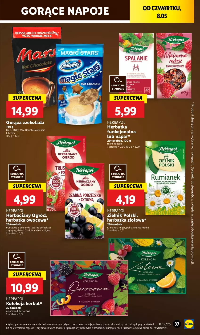 Gazetka promocyjna Lidl - GAZETKA - ważna 08.05 do 10.05.2025 - strona 45 - produkty: Bounty, Czekolada, Dzika róża, Herbapol, Mars, Mięta, Milky Way, Napoje, Ogród, Por, Róża, Rum, Ser, Torebka, Twix