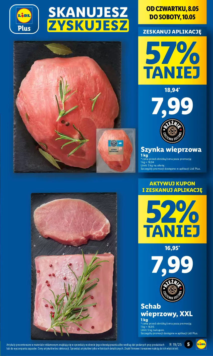 Gazetka promocyjna Lidl - GAZETKA - ważna 08.05 do 10.05.2025 - strona 5 - produkty: Schab wieprzowy, Szynka, Szynka wieprzowa