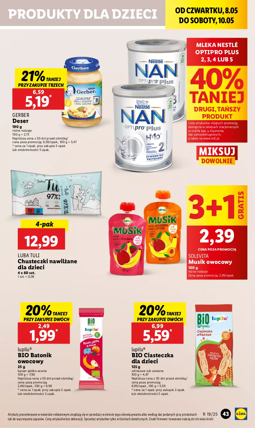 Gazetka promocyjna Lidl - GAZETKA - ważna 08.05 do 10.05.2025 - strona 51 - produkty: Aronia, Baton, Bio Batonik, Chusteczki, Deser, Dzieci, Gerber, Gra, Mus, Nestlé, Ser, Tonik, Vita C