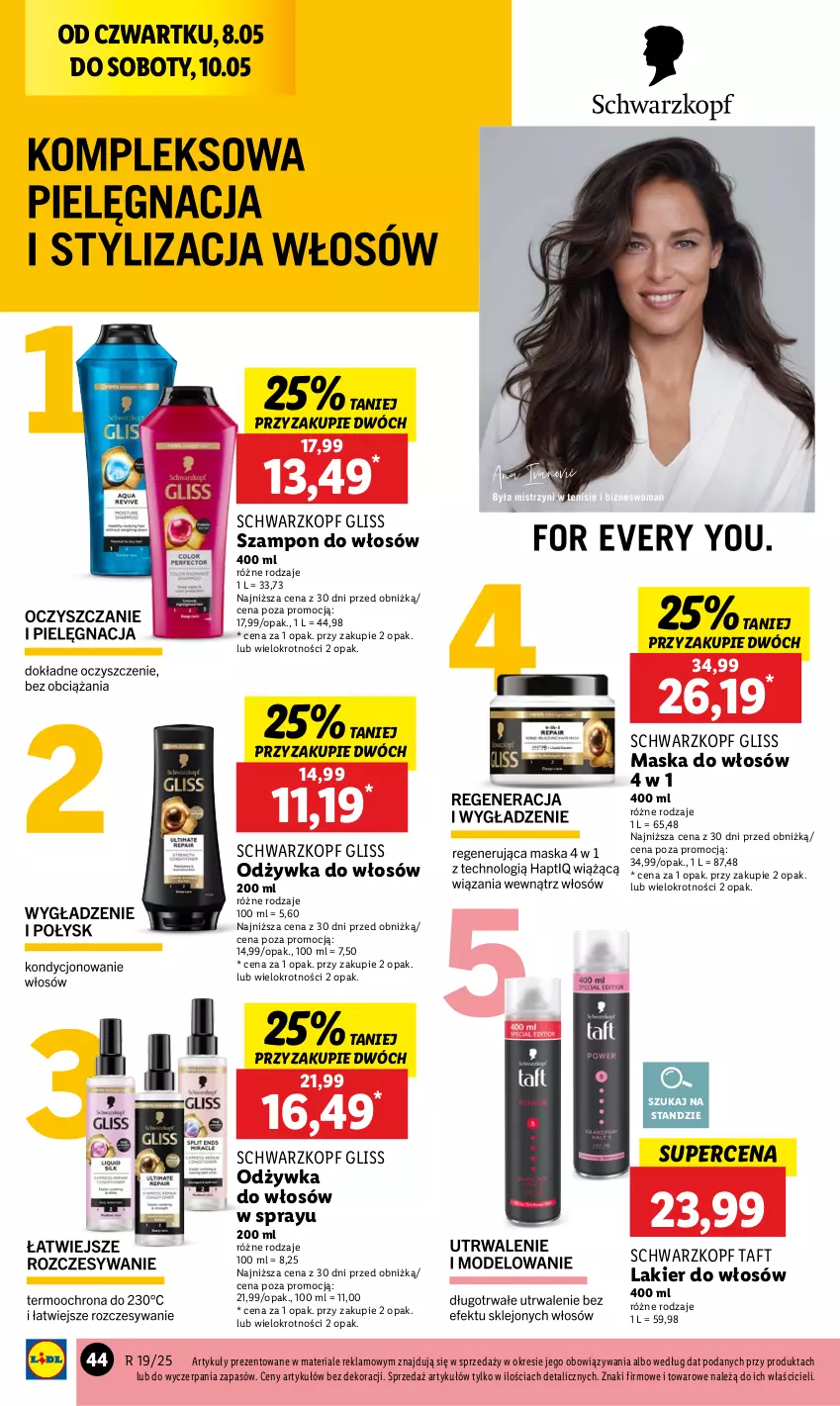 Gazetka promocyjna Lidl - GAZETKA - ważna 08.05 do 10.05.2025 - strona 52 - produkty: Lakier, Lakier do włosów, Maska, Maska do włosów, Odżywka, Schwarzkopf, Szampon, Taft