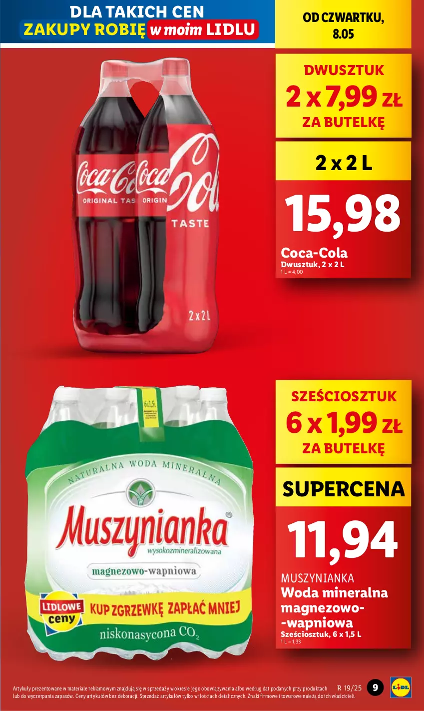 Gazetka promocyjna Lidl - GAZETKA - ważna 08.05 do 10.05.2025 - strona 9 - produkty: Coca-Cola, Magnez, Mus, Muszynianka, Woda, Woda mineralna