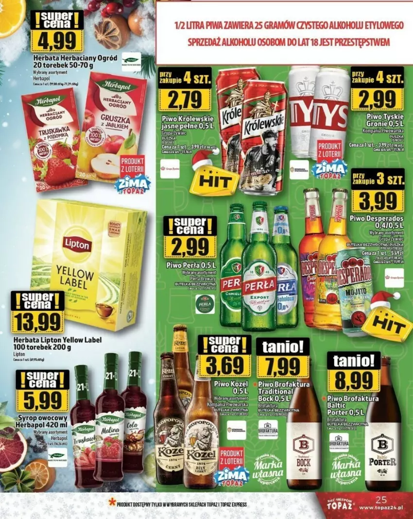 Gazetka promocyjna Topaz - ważna 19.12 do 24.12.2024 - strona 18 - produkty: Desperados, Fa, Gra, Herbapol, Herbata, Lipton, Mop, Ogród, Piwa, Piwo, Syrop, Top