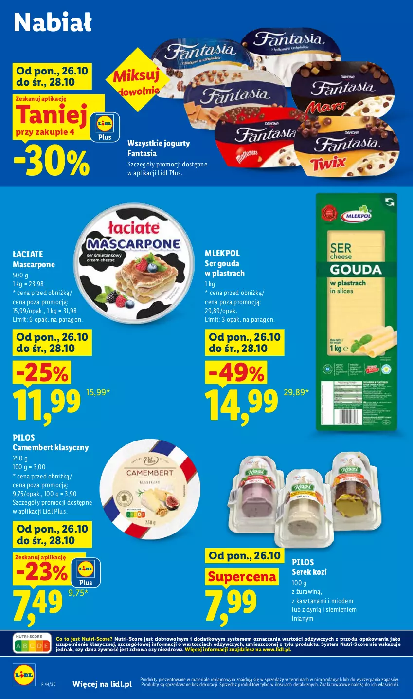 Gazetka promocyjna Lidl - Gazetka - ważna 26.10 do 28.10.2026 - strona 62 - produkty: Camembert, Dynią, Fa, Fanta, Gouda, Jogurt, Mascarpone, Pilos, Ser, Serek
