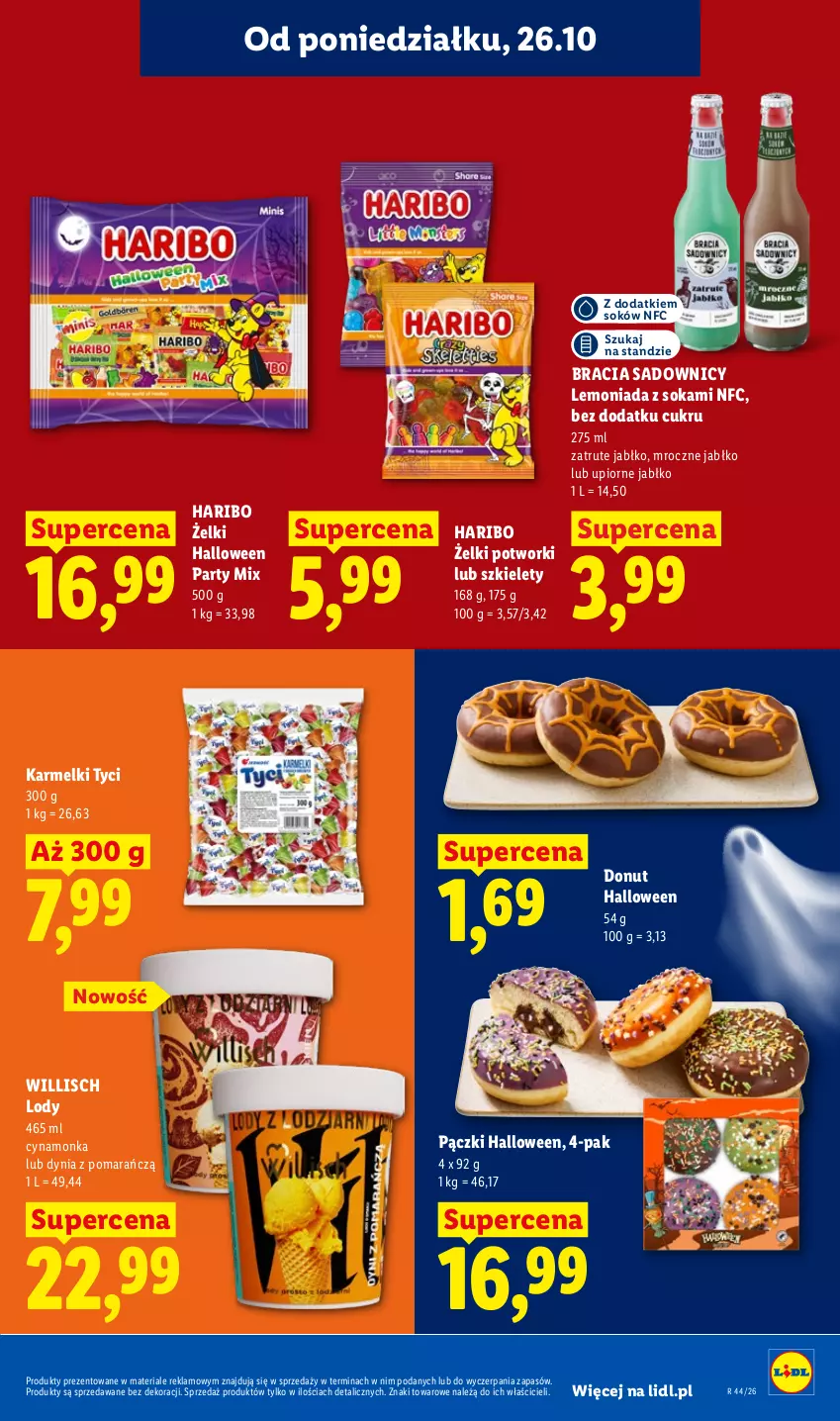 Gazetka promocyjna Lidl - Gazetka - ważna 26.10 do 28.10.2026 - strona 75 - produkty: Donut, Haribo, Lemoniada, Lody, Sok