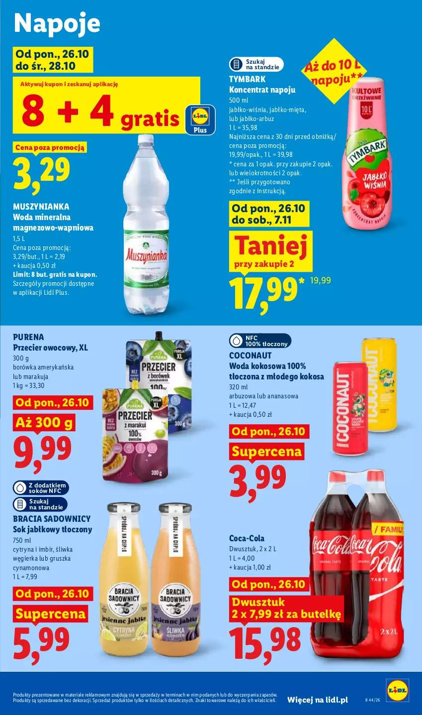 Gazetka promocyjna Lidl - Gazetka - ważna 26.10 do 28.10.2026 - strona 83 - produkty: Ananas, Arbuz, Borówka, Borówka amerykańska, Coca-Cola, Gra, Imbir, Kokos, Magnez, Mięta, Mus, Muszynianka, Napoje, Pur, Sok, Sok jabłkowy, Tymbark, Woda, Woda mineralna