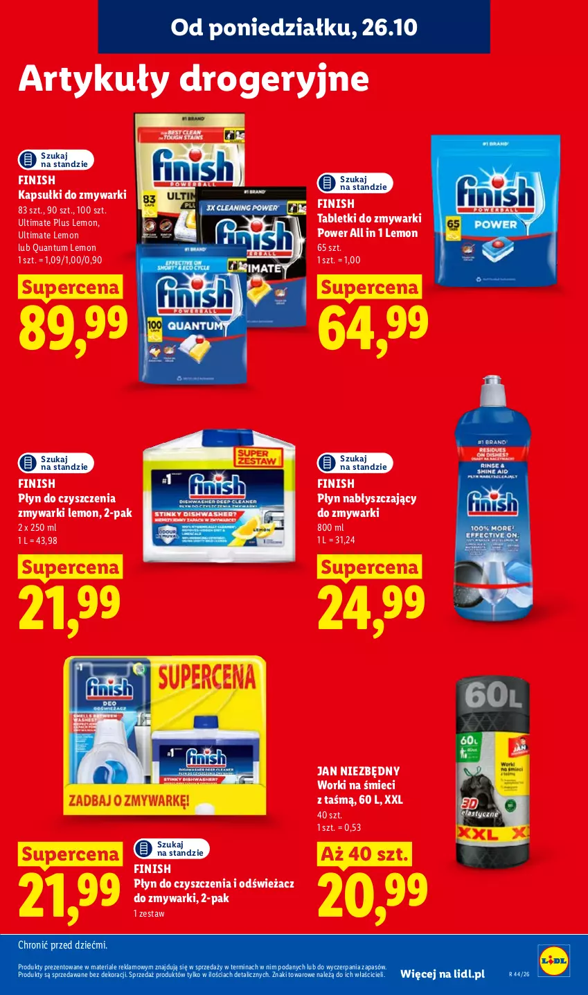 Gazetka promocyjna Lidl - Gazetka - ważna 26.10 do 28.10.2026 - strona 99 - produkty: Finish, Jan Niezbędny, Odświeżacz do zmywarki, Płyn nabłyszczający, Tablet, Tabletki do zmywarki, Worki na śmiec, Worki na śmieci, Zmywarki
