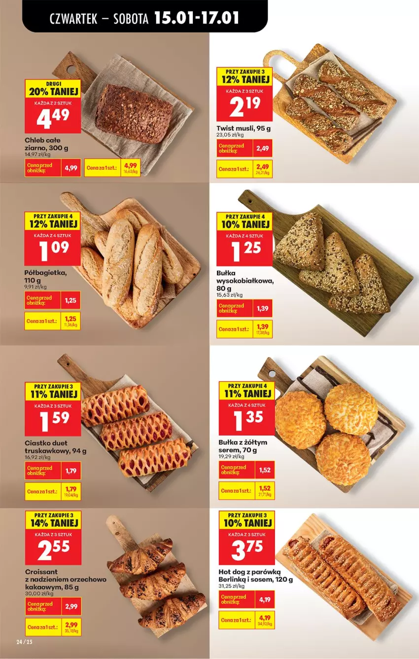 Gazetka promocyjna Biedronka - Gazetka - ważna 15.01 do 22.01.2026 - strona 28 - produkty: Bułka, Chleb, Croissant, Hot dog, Kakao, Mus, Ser, Sok, Sos