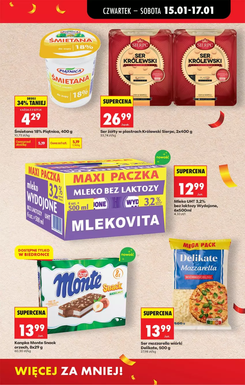 Gazetka promocyjna Biedronka - Gazetka - ważna 15.01 do 22.01.2026 - strona 45 - produkty: Królewski, Mleko, Monte, Mozzarella, Piątnica, Por, Ser, STP