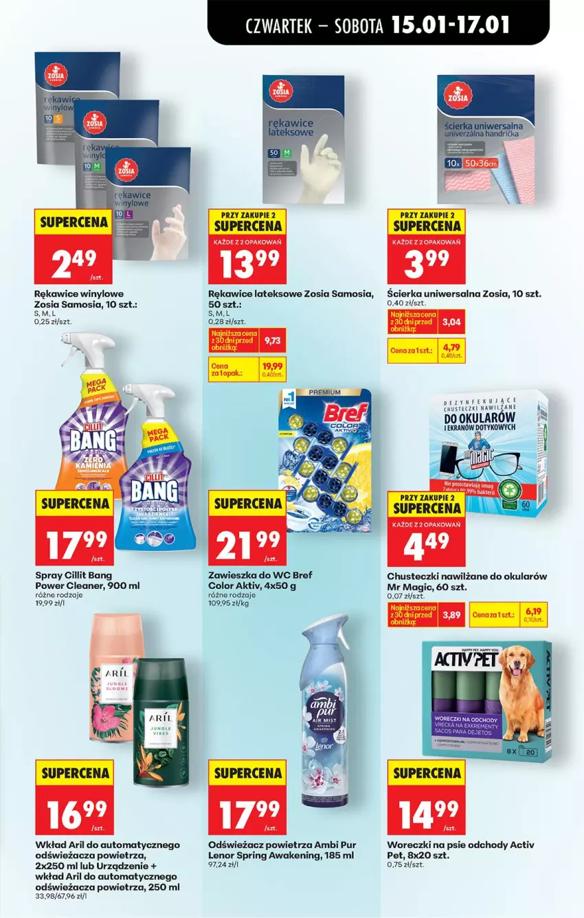Gazetka promocyjna Biedronka - Gazetka - ważna 15.01 do 22.01.2026 - strona 65 - produkty: Ambi Pur, Bref, Chusteczki, Chusteczki nawilzane, Cillit Bang, Lenor, Odświeżacz powietrza, Pur, Rękawice, Rękawice lateksowe, Zawieszka do wc