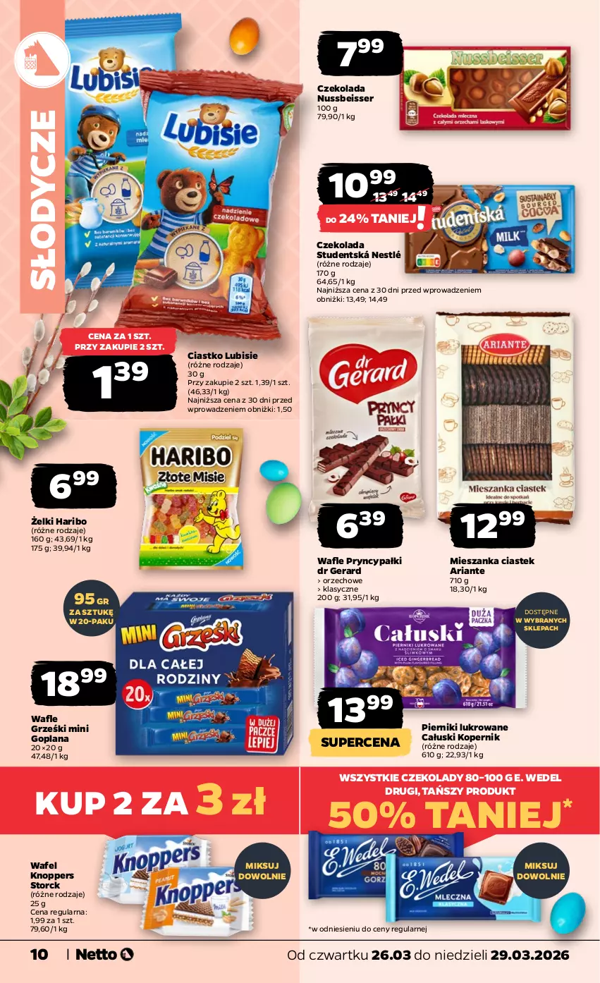 Gazetka promocyjna Netto - Od Czwartku - ważna 26.03 do 29.03.2026 - strona 10 - produkty: Czekolada, Dr Gerard, E. Wedel, Goplana, Grześki, Haribo, Knoppers, LANA, Lubisie, Nestlé, Piernik, Ser, Stek, Wafle