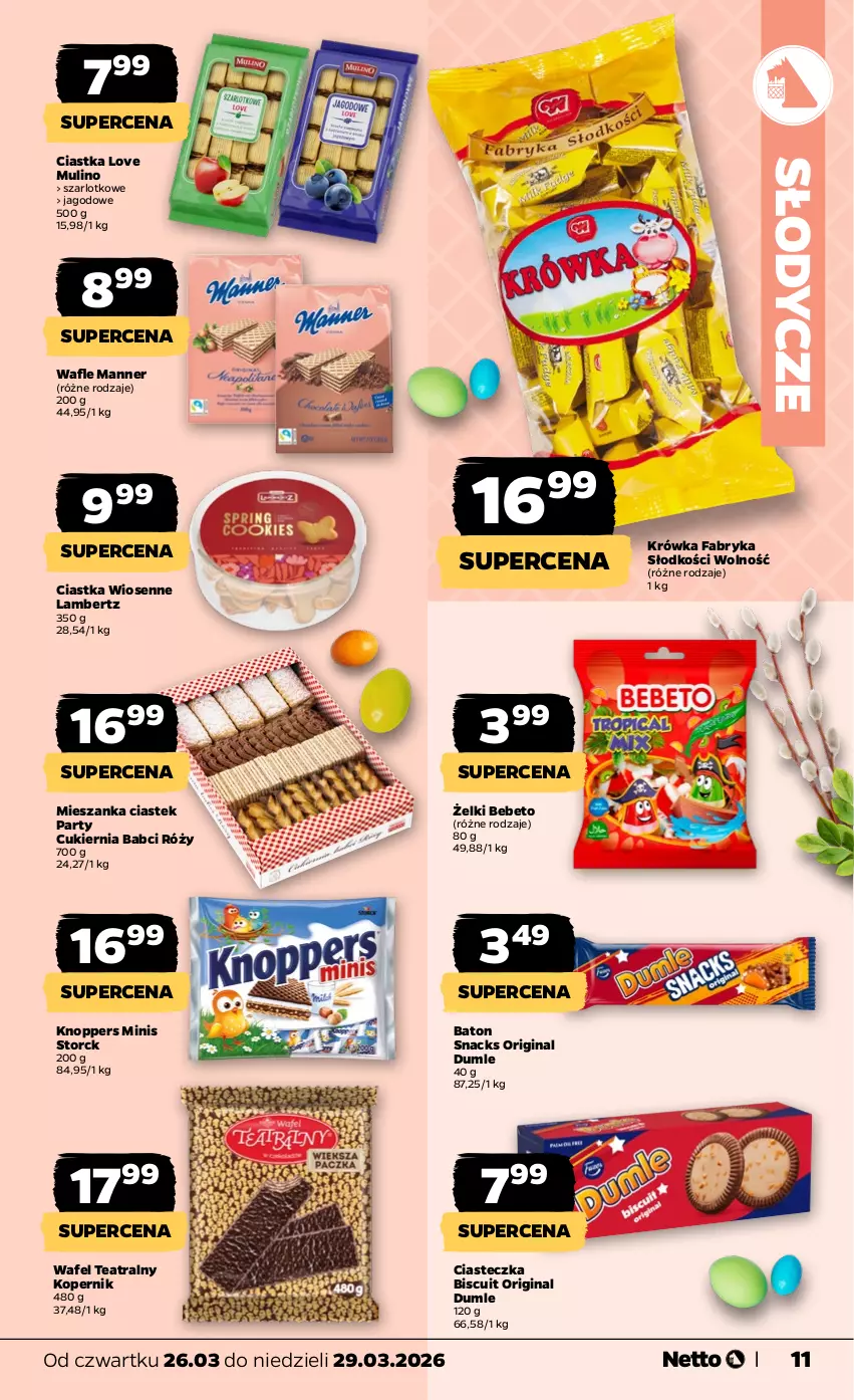 Gazetka promocyjna Netto - Od Czwartku - ważna 26.03 do 29.03.2026 - strona 11 - produkty: Baton, Ciastka, Cukier, Fa, Gin, Knoppers, Stek, Wafle