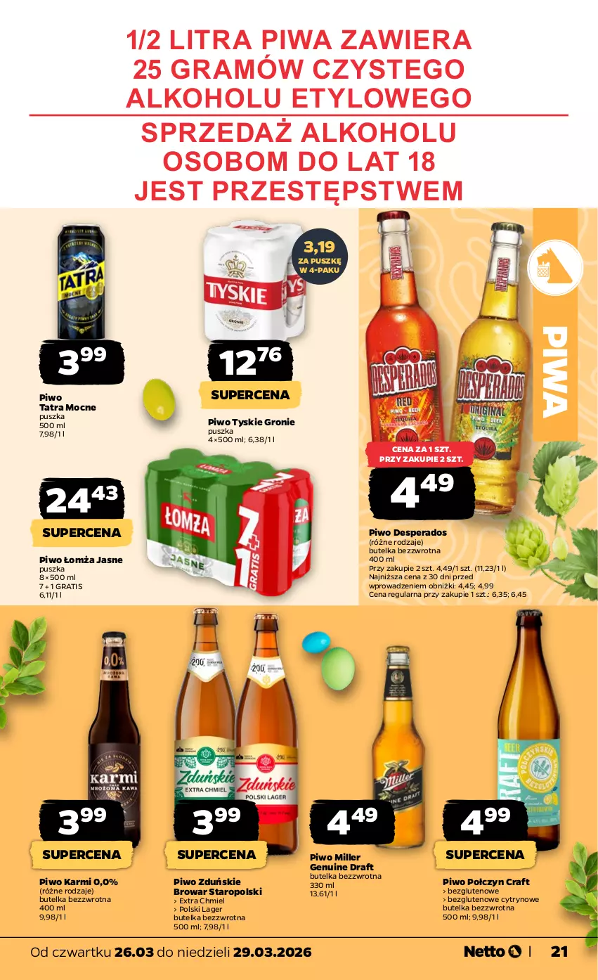 Gazetka promocyjna Netto - Od Czwartku - ważna 26.03 do 29.03.2026 - strona 21 - produkty: Desperados, Gra, Karmi, Piwa, Piwo, Tatra, Tyskie