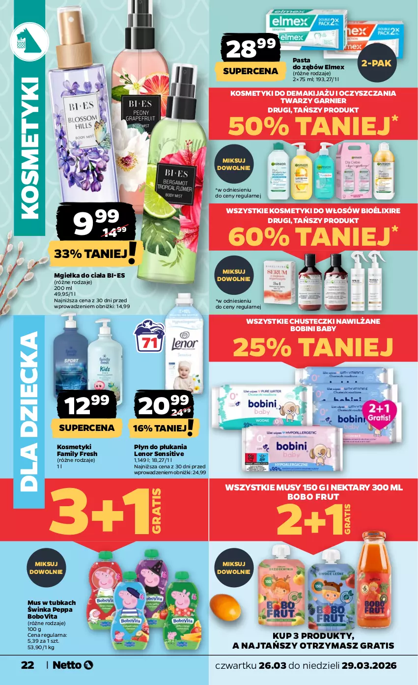 Gazetka promocyjna Netto - Od Czwartku - ważna 26.03 do 29.03.2026 - strona 22 - produkty: BoboVita, Chusteczki, Elmex, Fa, Garnier, Gra, Inka, Lenor, Makijaż, Mus, Nektar, Pasta do zębów, Płyn do płukania