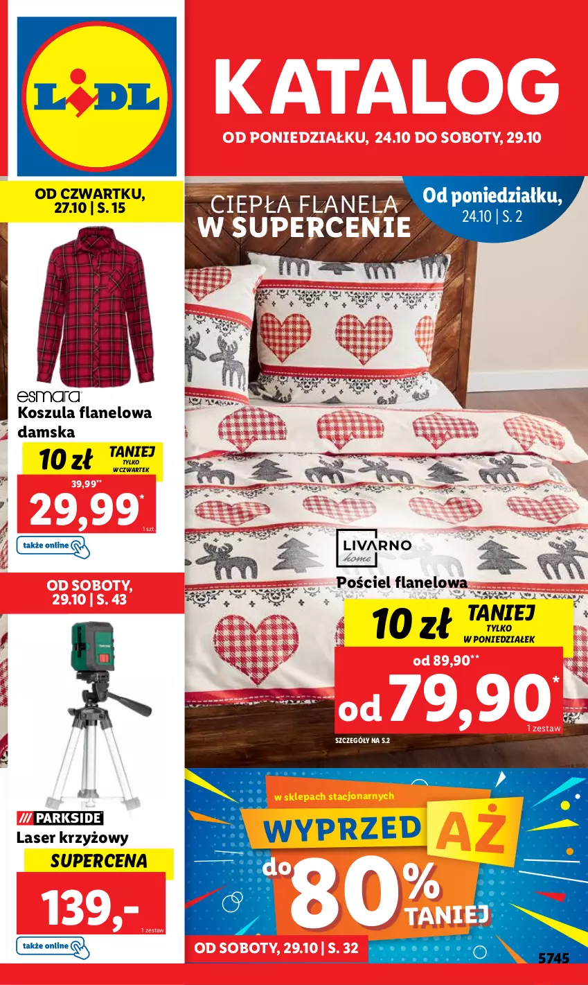 Gazetka promocyjna Lidl - GAZETKA - ważna 24.10 do 29.10.2022 - strona 1 - produkty: Kosz, Koszula, Laser krzyżowy, Pościel, Pościel flanelowa, Ser