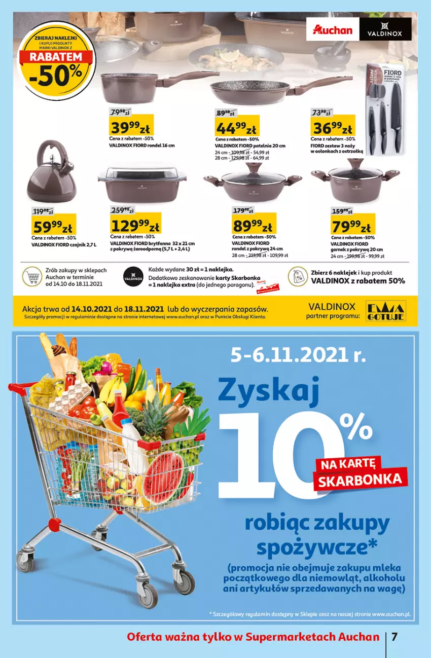 Gazetka promocyjna Auchan - Jesienne superokazje Supermarkety - ważna 04.11 do 10.11.2021 - strona 7 - produkty: Czajnik, Fa, Garnek, Garnek z pokrywą, Klej, Noż, Osłonka, Patelnia, Por, Rondel